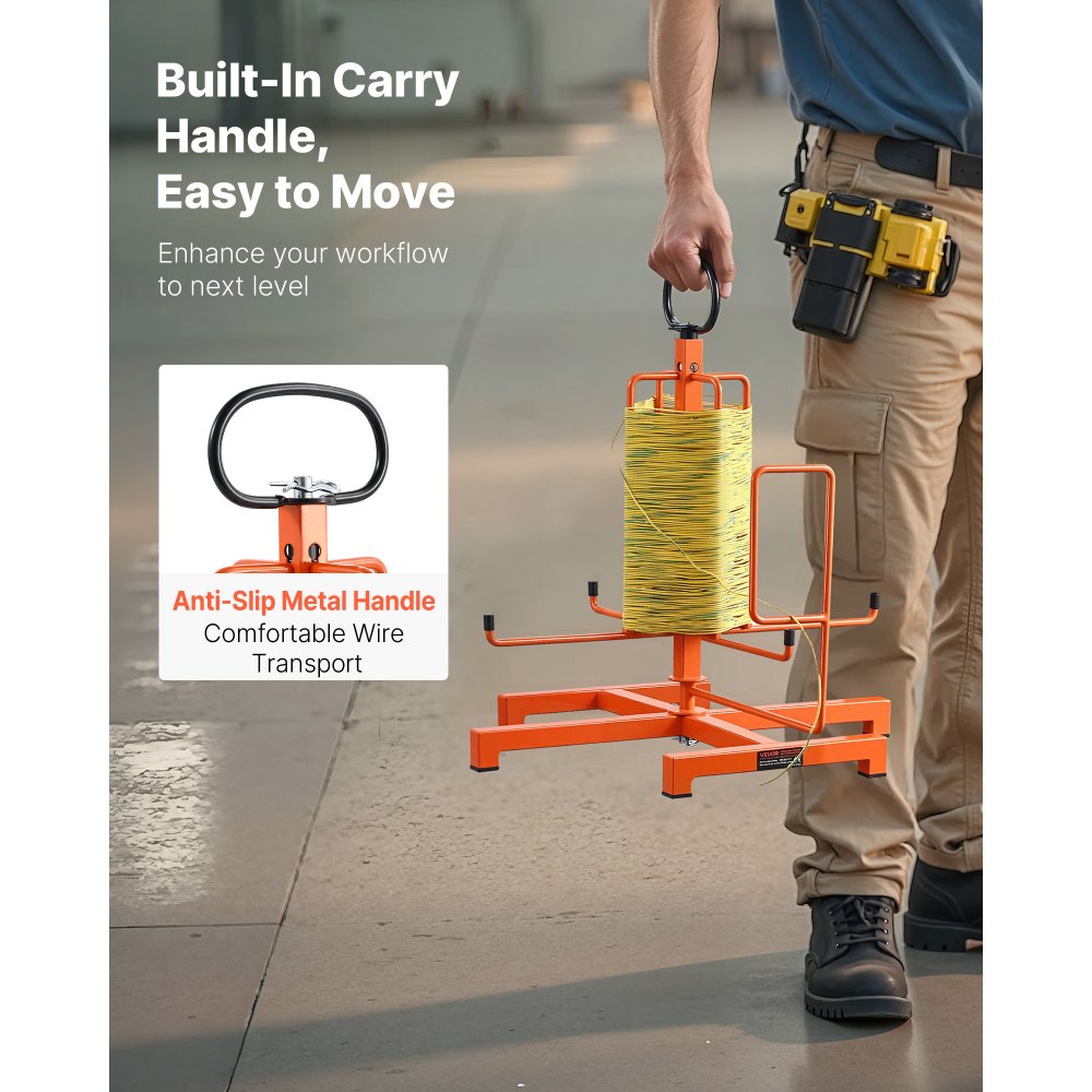 VEVOR Draadspoelhouder, vloer- of wandmontage (45/22,7 kg), kabelspoeldispenser, draagbare draadspoel met handvat, draaibaar oog, voor kabeltransport onder verschillende omstandigheden