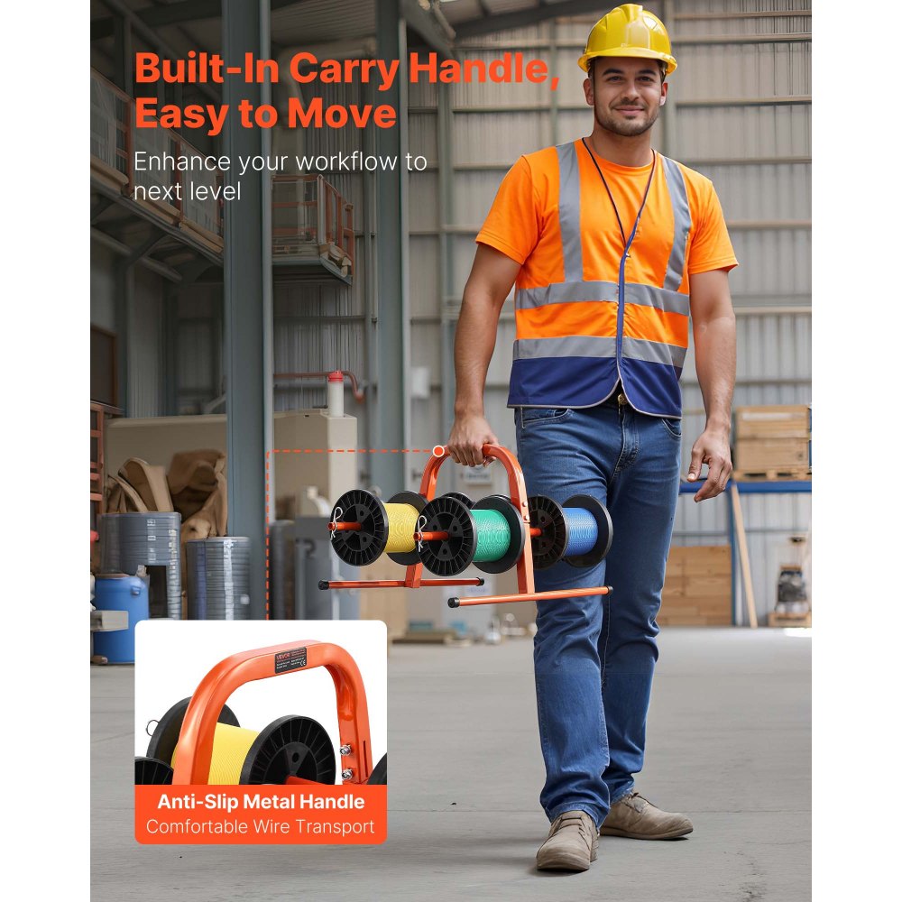 VEVOR Wire Spool Rack, 100 lbs Capacity, Smart Hand Caddy, Heavy-Duty Steel Wire Dispenser Holder for Up to 8 Spools, MAX 9.45 in Diameter, Easy Lift Design for Electrical Industrial and Retail Use