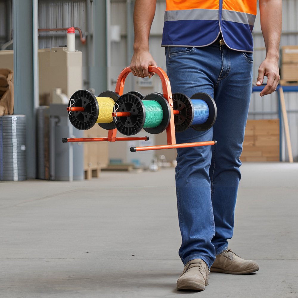 VEVOR Draadspoelhouder, capaciteit 45 kg, handmatige kabeldispenser, stalen buisrek, voor het opbergen van maximaal 8 spoelen met een maximale diameter van 24 cm onder verschillende omstandigheden