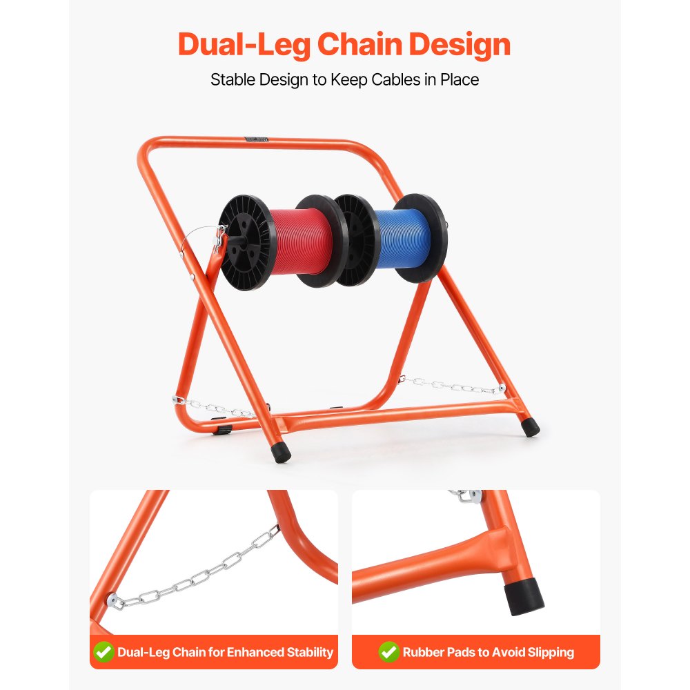 VEVOR Draadspoelhouder, stalen frame, opvouwbare kabeldispenser, draagvermogen 45 kg, draagbare draaddispenser voor het opbergen van spoelen met een diameter van 50 cm onder verschillende omstandigheden