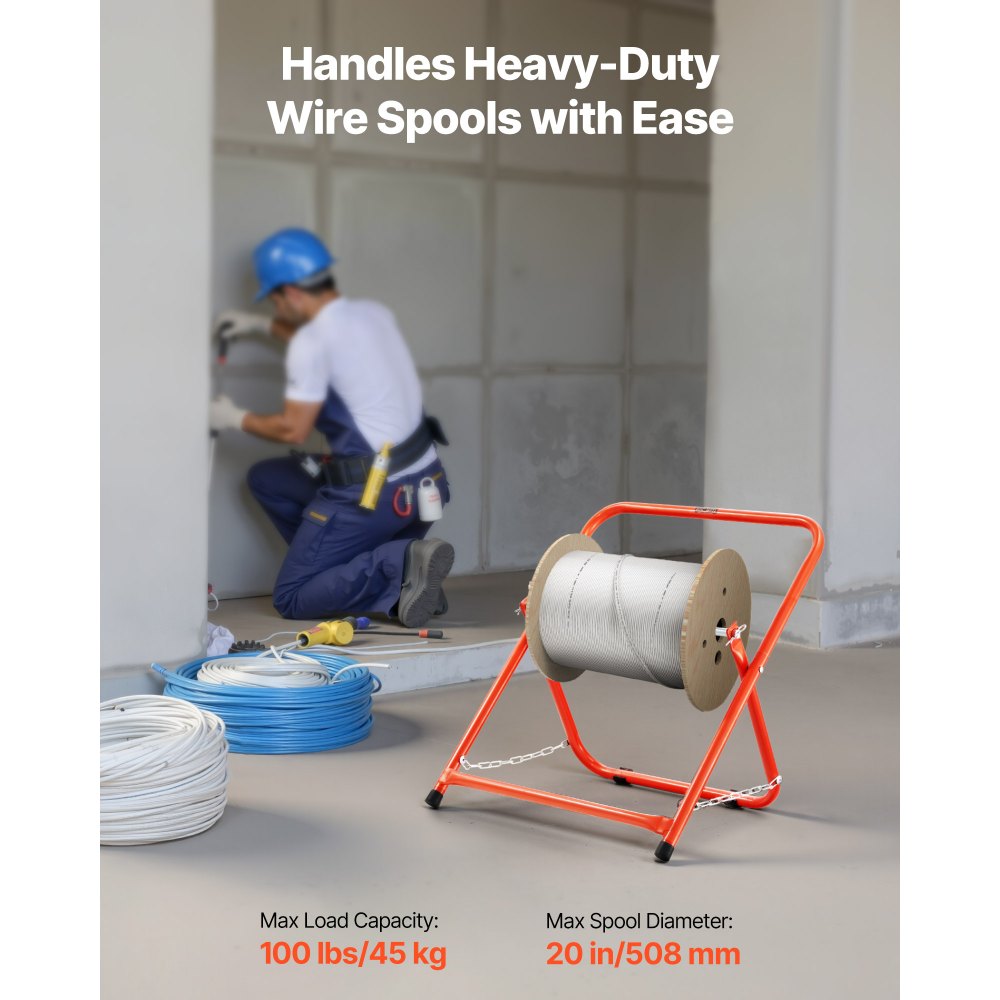 VEVOR Draadspoelhouder, stalen frame, opvouwbare kabeldispenser, draagvermogen 45 kg, draagbare draaddispenser voor het opbergen van spoelen met een diameter van 50 cm onder verschillende omstandigheden