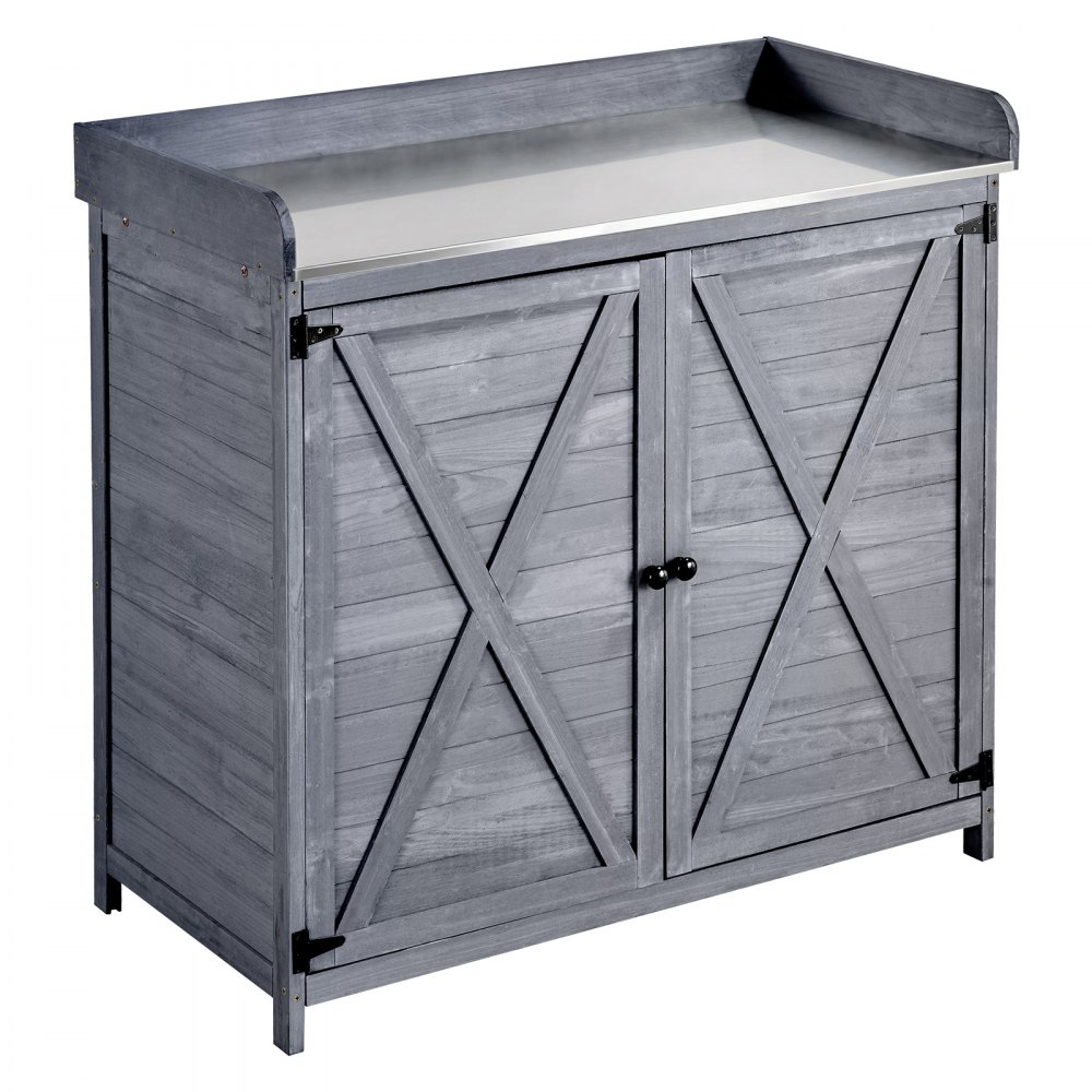 VEVOR Planttafel, Tuintafel, Werktafel met onderkast en groot tafelblad, Tuinkast met veel opbergruimte, Bloementafel voor terras en tuin, Grijs, 980x480x950 mm