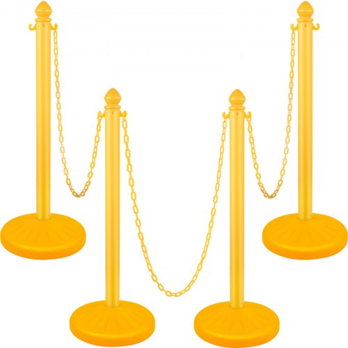 VEVOR Waarschuwingskolom 4 Stuks met 1m Ketting Waarschuwingskegel Duurzaam Lichtgevende Geel PE Kunststof 99x35cm Eenvoudige Montage voor Binnen Buiten Stadswinkelcentrum Markt Tentoonstelling Hotel