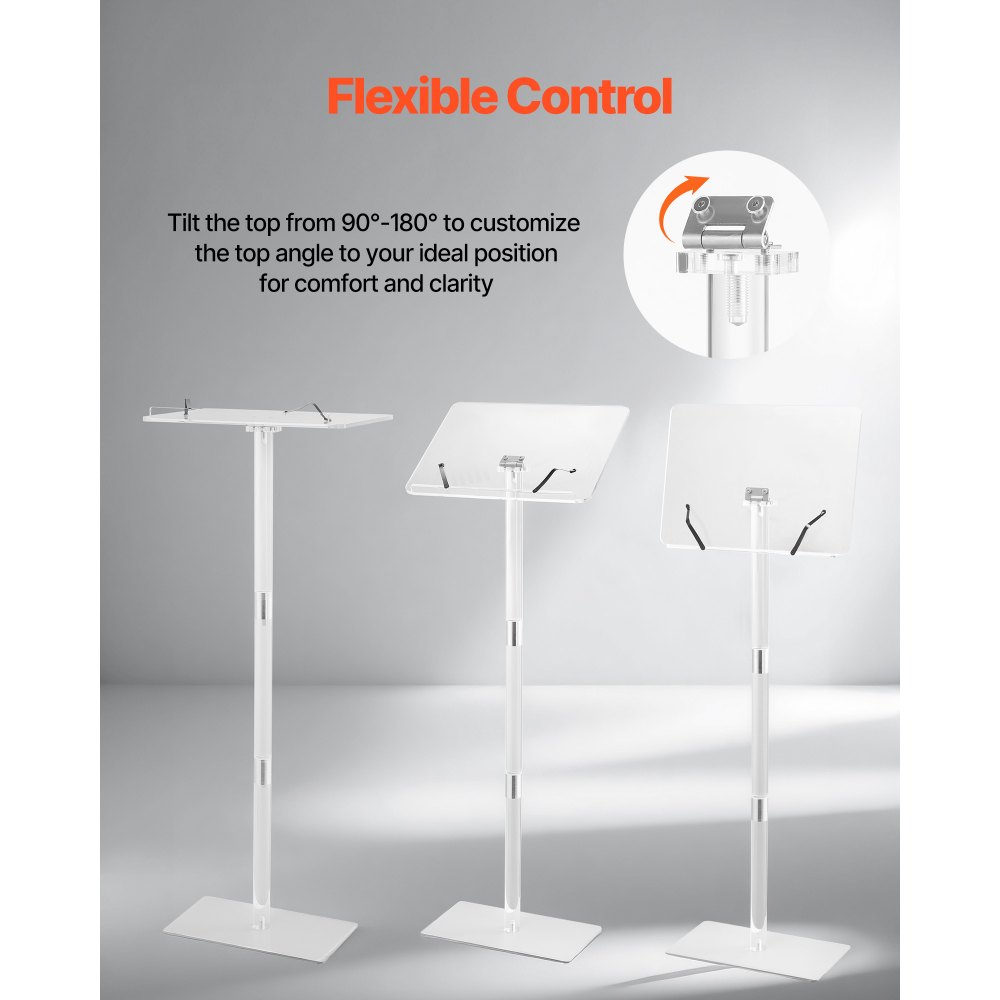 VEVOR Acryl Podiumstandaard Lectern (1,22 m), Draagbaar laptopbureau met boekklemmen en breed leesoppervlak en verstelbare hoek, staand voor klaslokalen, bruiloften en conferenties