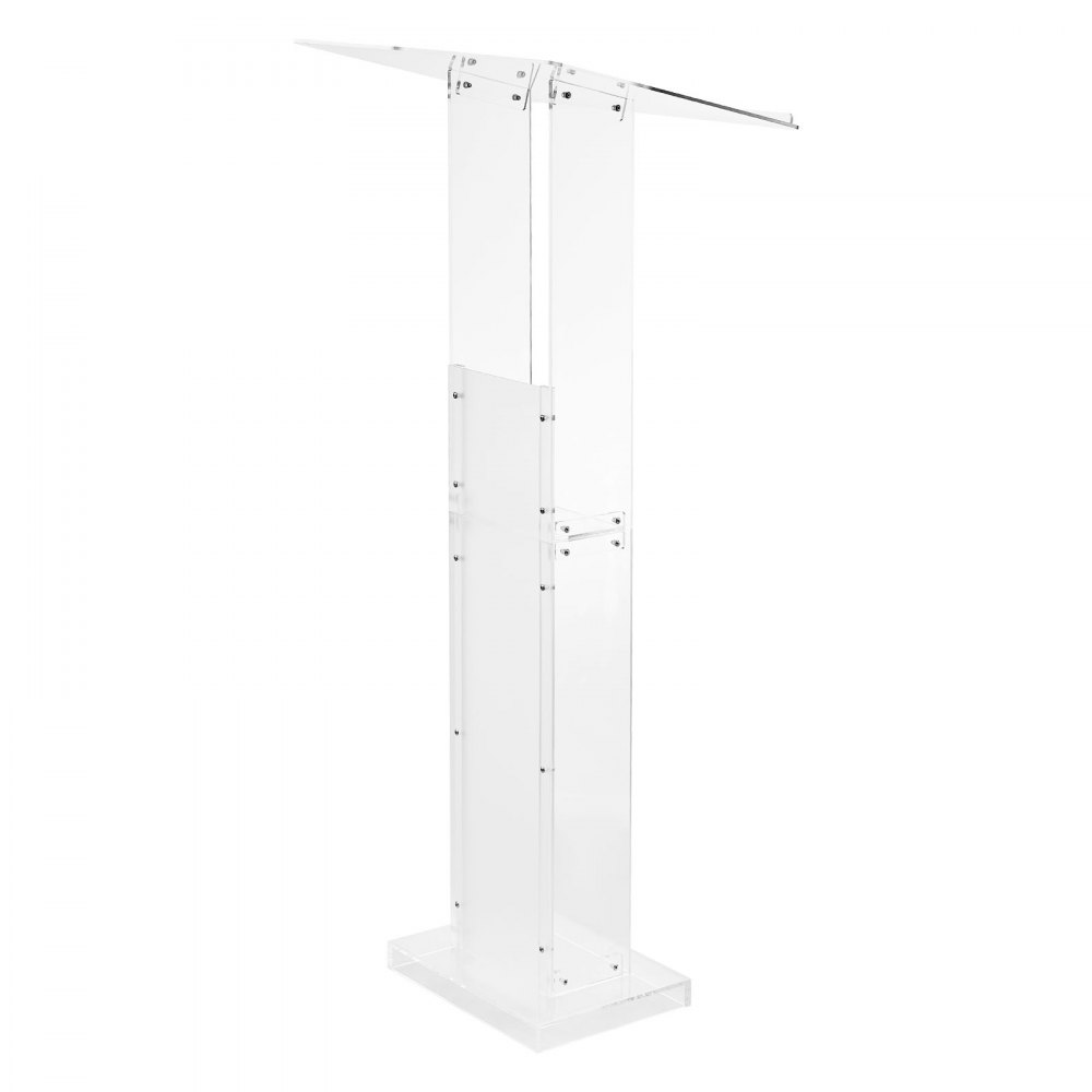 VEVOR Podium Stand, 50-Inch Acrylic Lectern, Portable Laptop Desk with Wide Reading Surface and Storage Shelf, Book Stopper, Floor-Standing, for Classroom, Wedding, Conference, Lecture and Concert
