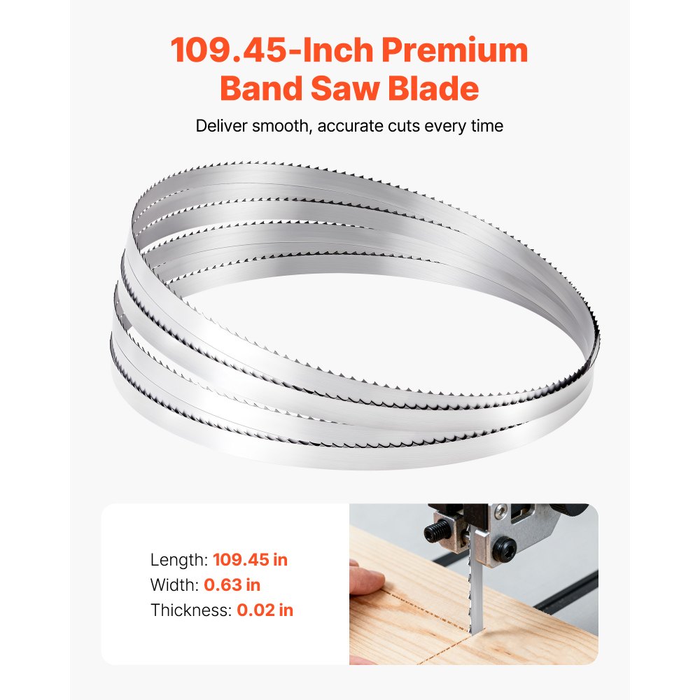 VEVOR lintzaagblad, 2780x16x0,5 mm, 4 TPI, met 18 HRC geharde, scherpe tanden, SK5 hoogwaardig koolstofstaal, 16 mm breed, vervanging voor gangbare houtbewerkingslintzagen, 1 set