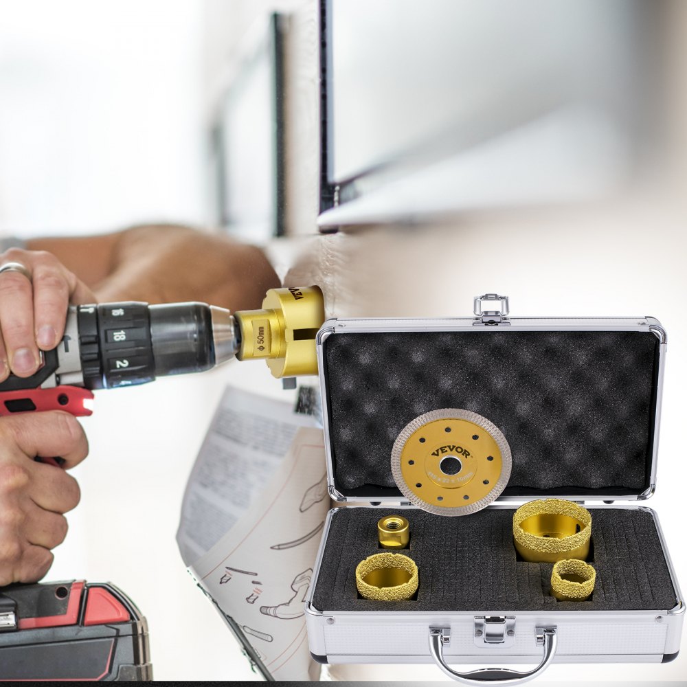 VEVOR Diamond Drill Bits 4PCS Diamond Hole Saw 25/35/50/68mm Tile Hole Saw Kit Vacuum Brazed Diamond Drill Bit 0.59in/15mm Segment Tile Hole Saw w Storage Case for Tile Ceramic Porcelain Marble Stone