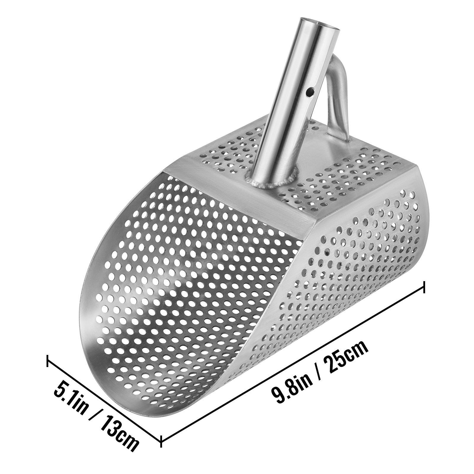 VEVOR Metaaldetector Sand Scoop 13 x 25 cm Beach Sand Scoop Metaaldetector 800 g Metaaldetector Scoop Gemaakt van 2 mm Dikte Roestvrij Staal met 10 mm Rond Gat Geschikt voor het Zoeken naar Schatten