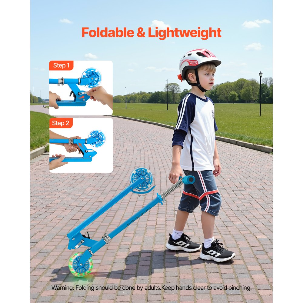 VEVOR Kick Scooter for Kids Ages 3+, 2-Wheel Toddler Scooter with Light-Up Wheels, Adjustable Height Handlebar, Wide Anti-Slip Deck, Foldable Lightweight Frame for Boys & Girls up to 110 lbs, Blue