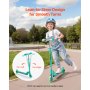 VEVOR Step (2 wielen) voor kinderen vanaf 3 jaar, stadsstep, kinderstep met lichtgevende wielen, in hoogte verstelbaar stuur, antislip deck en opvouwbaar frame, step tot 50 kg, groen