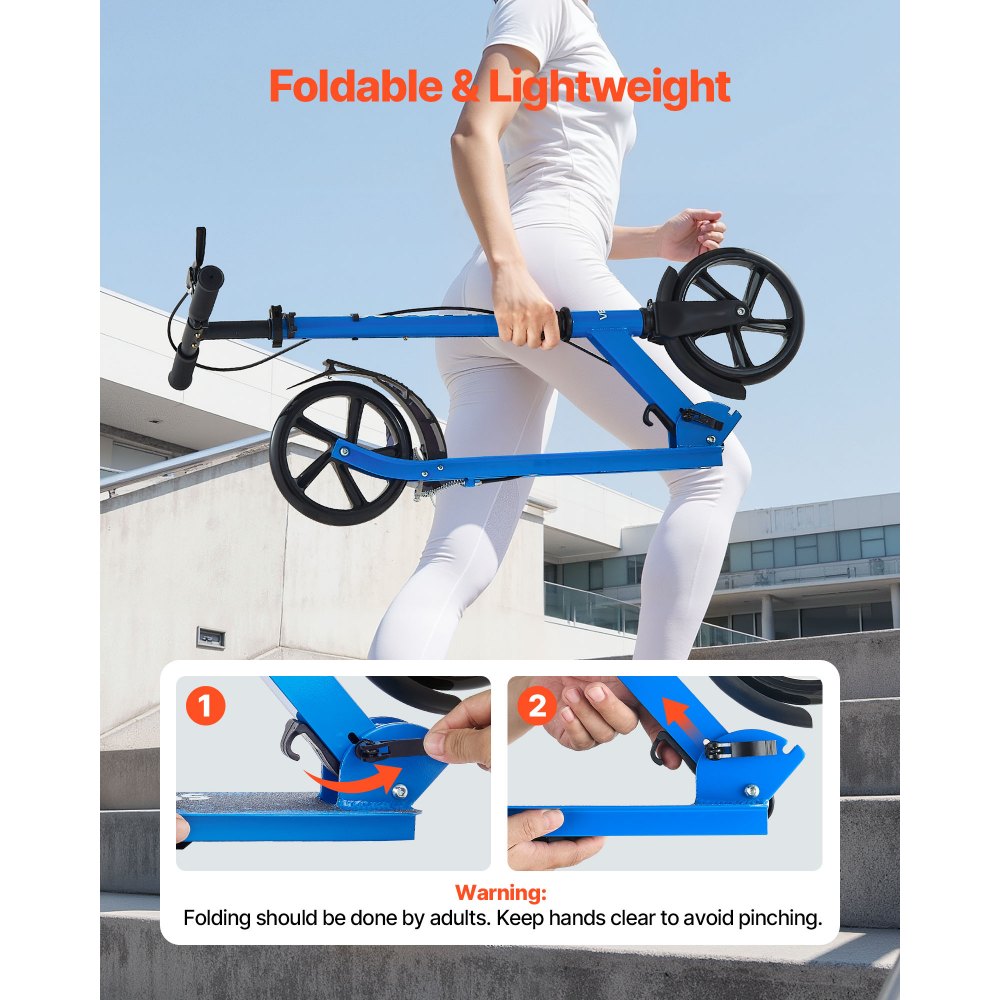 VEVOR Scooter (2 wielen) voor kinderen vanaf 8 jaar, stadsscooter, kinderscooter, straatscooter met in hoogte verstelbaar stuur, antislip deck en handrem, opvouwbare step tot 100 kg, zwart + blauw