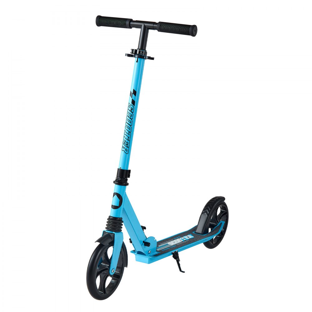 VEVOR Kick Scooter for Kids Ages 8+, Teens & Adults, 2-Wheel Toddler Scooter with Adjustable Height Handlebar, Wide Anti-Slip Deck, Foldable Lightweight for Boys & Girls up to 220 lbs, Blue + Black