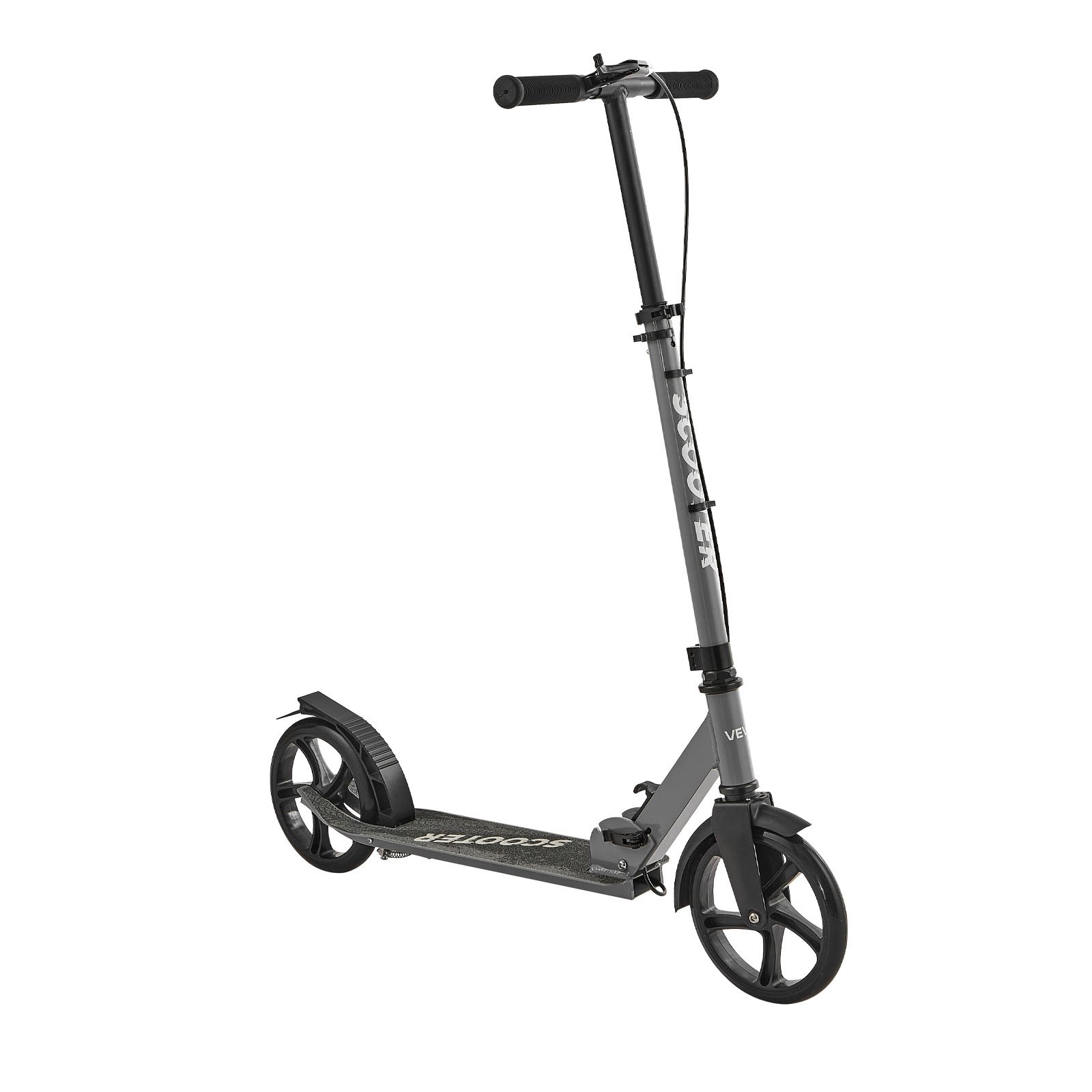 VEVOR Kick Scooter for Kids Ages 8+, Teens & Adults, 2-Wheel Toddler Scooter with Adjustable Height Handlebar, Wide Anti-Slip Deck, Foldable Lightweight Frame for Boys & Girls up to 220 lbs, Gray