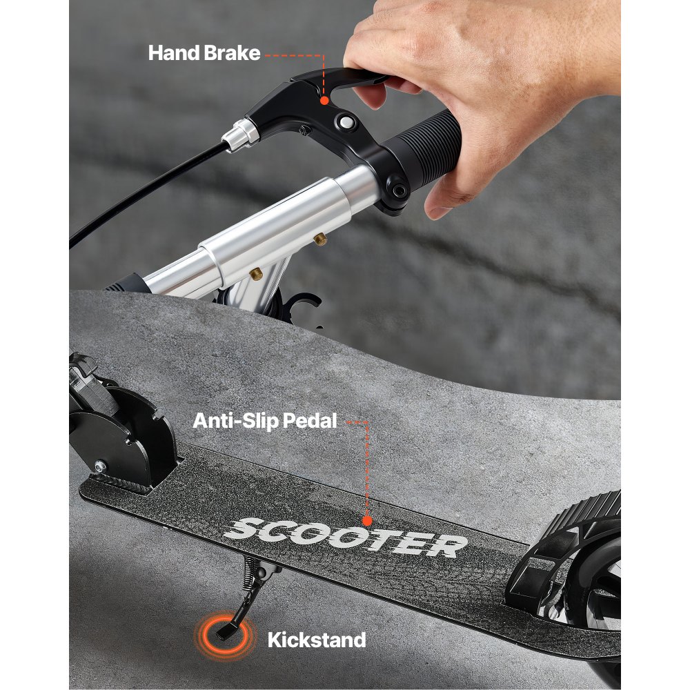 VEVOR Scooter (2 wielen) voor kinderen vanaf 8 jaar, stadsscooter, kinderscooter, straatscooter met in hoogte verstelbaar stuur, antislip deck en handrem, step tot 100 kg, zwart + zilver