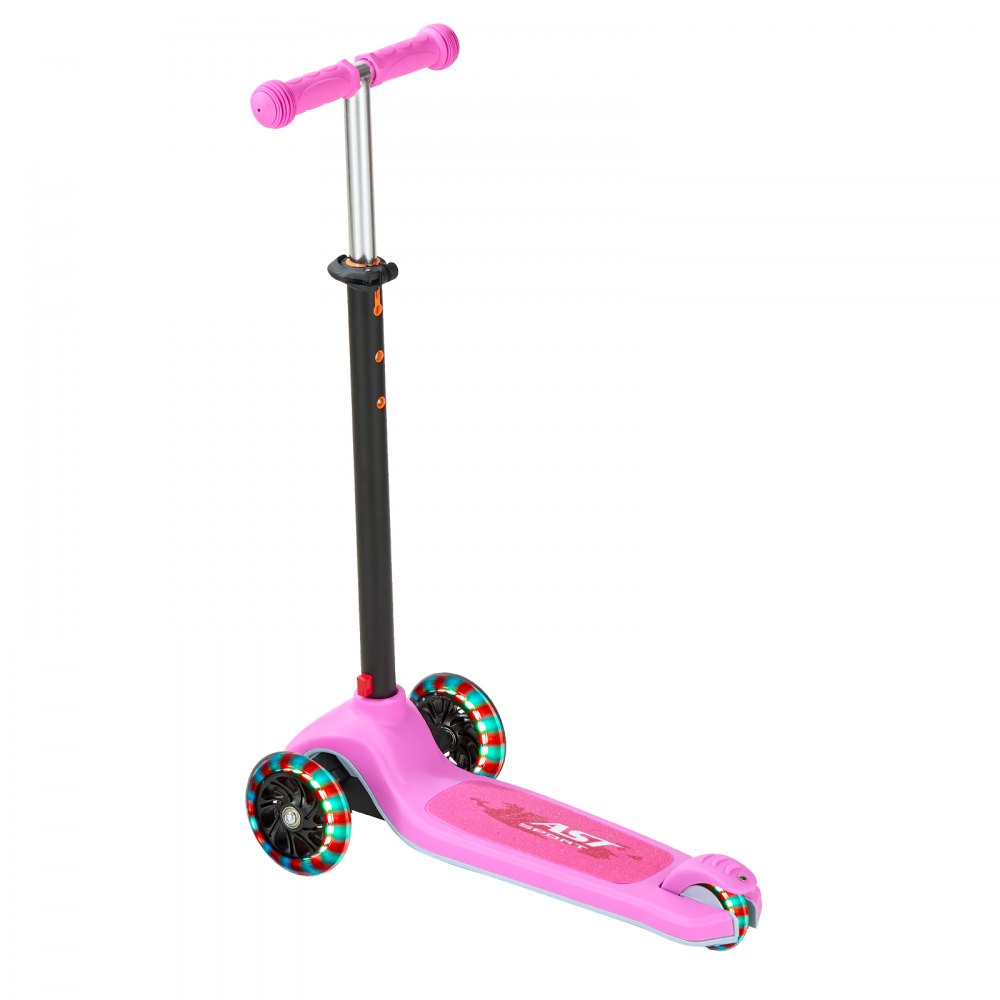 VEVOR Scooter (3 wielen) voor kinderen vanaf 3 jaar, stadsscooter voor kinderen met lichtgevende wielen, in hoogte verstelbaar stuur, antislip platform en lichtgewicht aluminium frame, step voor kinderen tot 75 kg, roze
