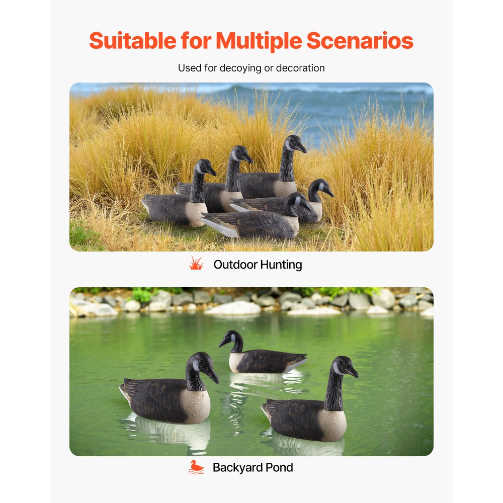 VEVOR Canada Goose Decoy (6-pack) Kunstmatige ganzen voor de jacht op watervogels in de buitenlucht, drijvende gans van plastic met ultrarealistische verflaag, voor zwembad, vijver en tuindecoratie