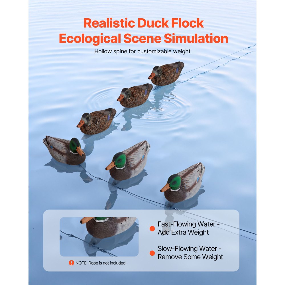 VEVOR Duck Decoys, Realistic Floating Duck Decoys, Weight Forward Swim, Plastic Duck Hunting Decoy Outdoor for Hunting, for Pool, Pond, and Lake, Garden Yard Decoration, Easy to Carry and Use, 6-Pack