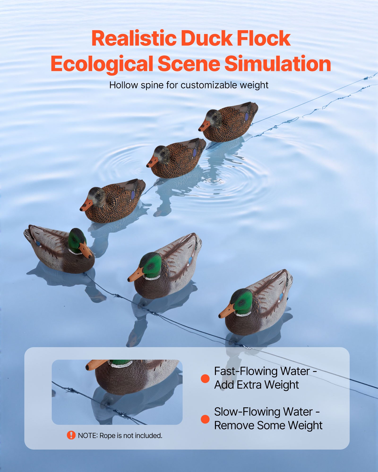VEVOR Duck Decoys, Realistic Floating Duck Decoys, Weight Forward Swim, Plastic Duck Hunting Decoy Outdoor for Hunting, for Pool, Pond, and Lake, Garden Yard Decoration, Easy to Carry and Use, 6-Pack