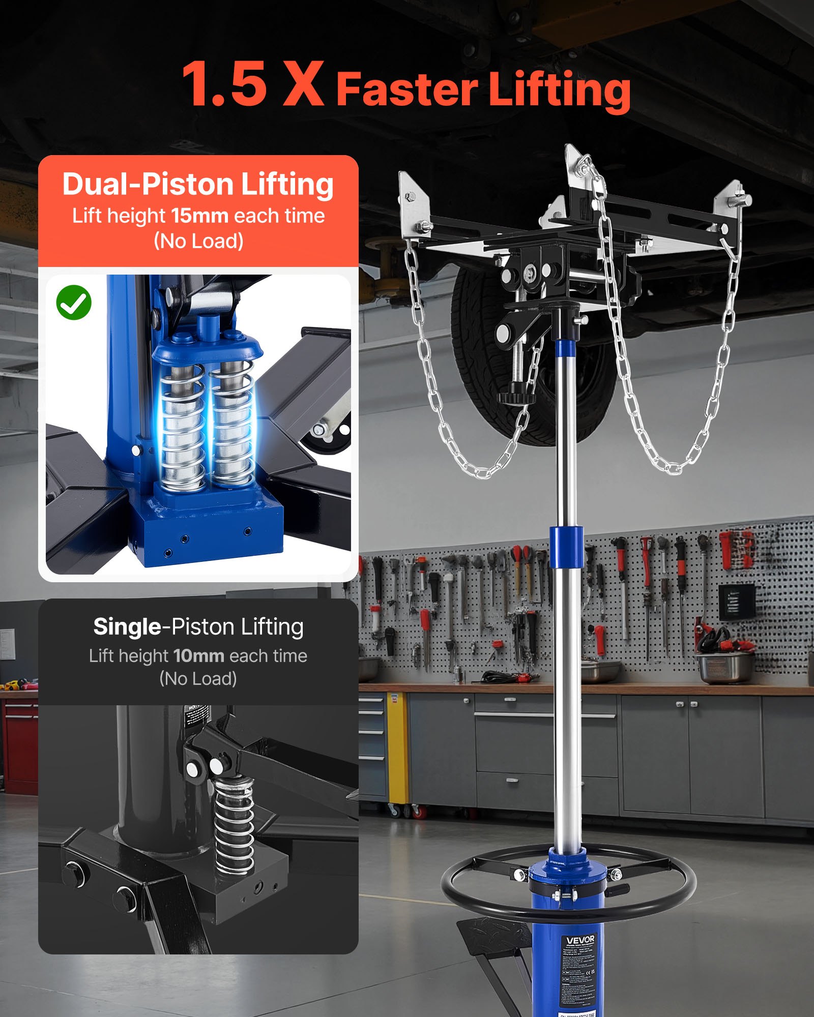 VEVOR Hydraulic Transmission Jack, 1322 lbs / 0.6 Ton Lifting Capacity Telescoping Transmission Jack with Foot Pedal, Dual Telescopic Trans, 34.6-69.3 in High Lifting Height, Garage/Shop Lift Hoist