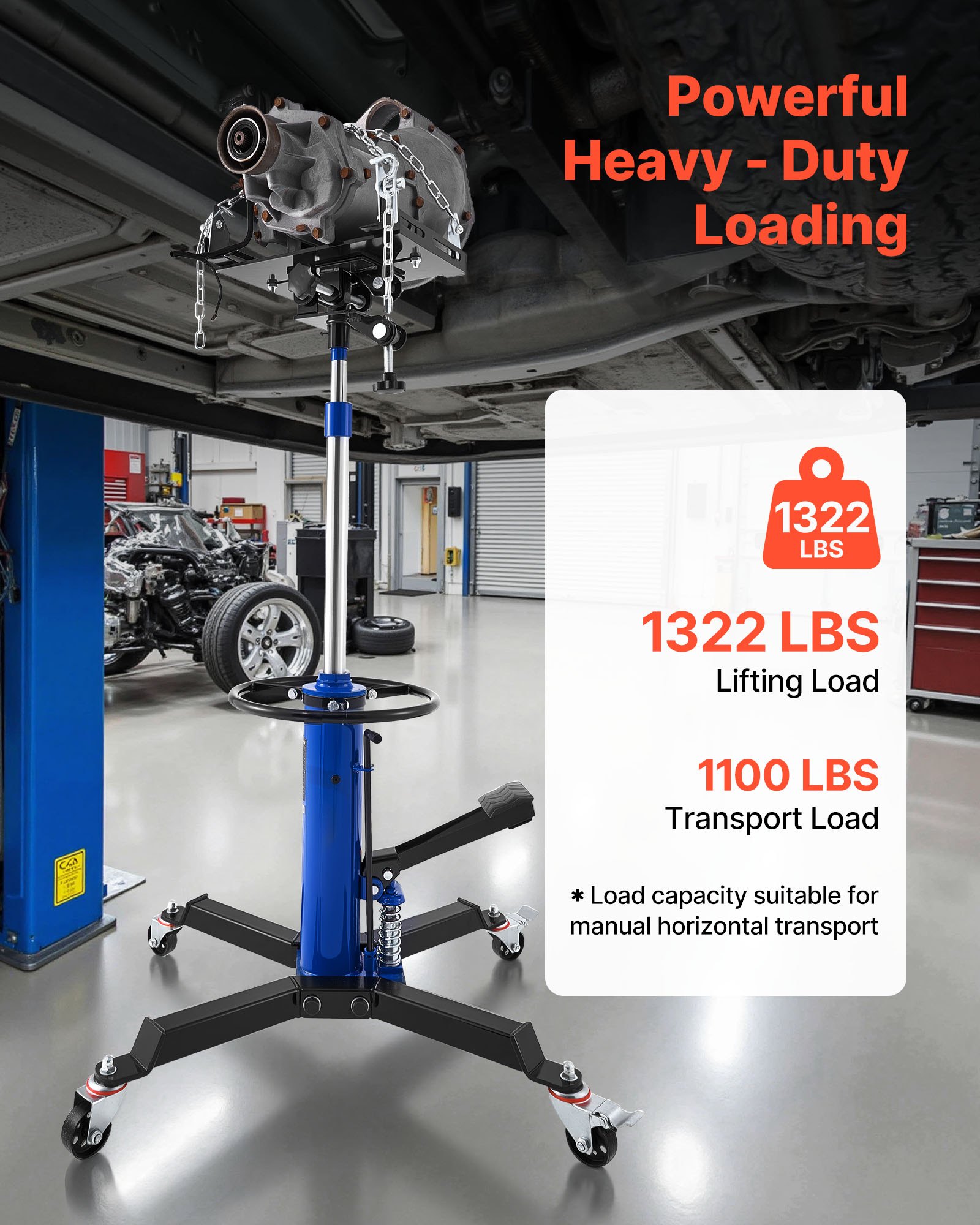 VEVOR Hydraulic Transmission Jack, 1322 lbs / 0.6 Ton Lifting Capacity Telescoping Transmission Jack with Foot Pedal, Dual Telescopic Trans, 34.6-69.3 in High Lifting Height, Garage/Shop Lift Hoist