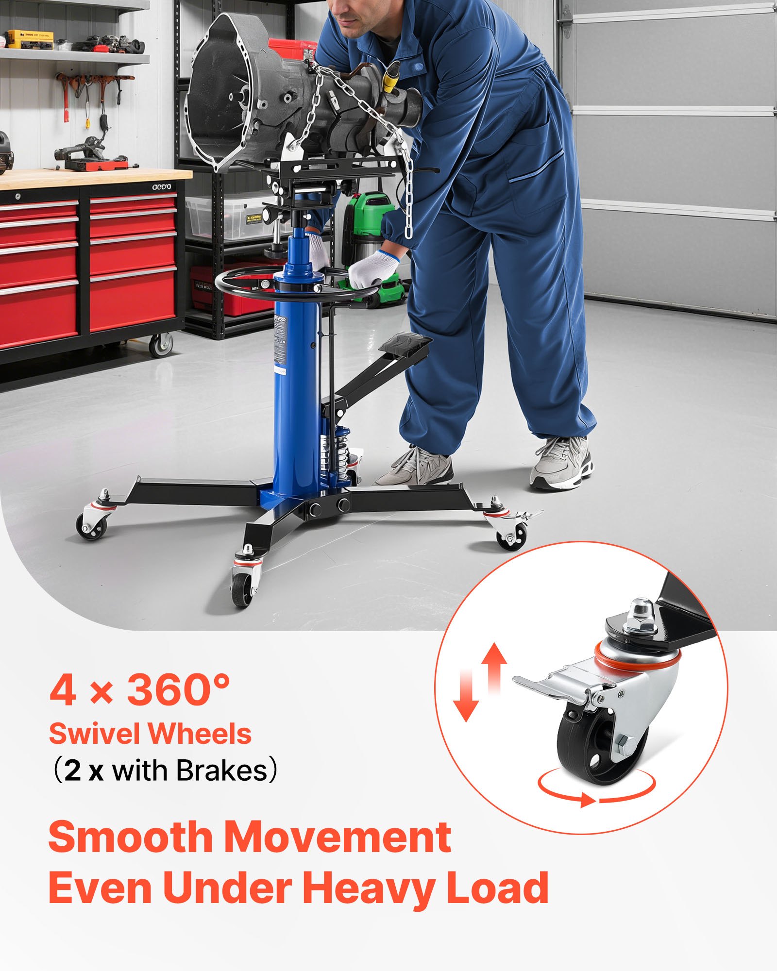 VEVOR Hydraulic Transmission Jack, 1322 lbs / 0.6 Ton Lifting Capacity Telescoping Transmission Jack with Foot Pedal, Dual Telescopic Trans, 34.6-69.3 in High Lifting Height, Garage/Shop Lift Hoist