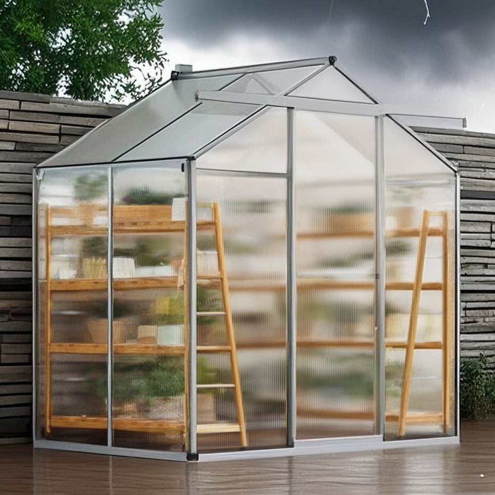 VEVOR Polycarbonate Greenhouse, 6 x 4 Ft, Outdoor Greenhouse with Adjustable Vent Windows, Pavilion Styled Greenhouse with Sliding Door, Aluminum Large Walk-in Greenhouse Kit for Garden Backyard