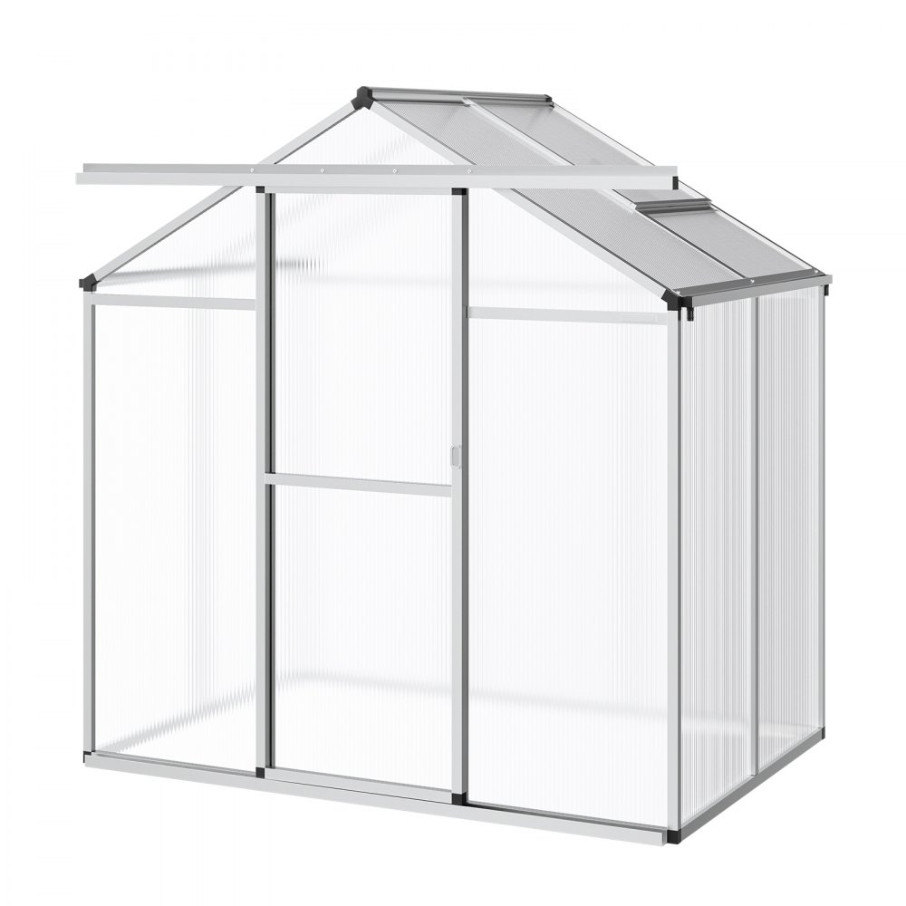 VEVOR Polycarbonate Greenhouse, 6 x 4 Ft, Outdoor Greenhouse with Adjustable Vent Windows, Pavilion Styled Greenhouse with Sliding Door, Aluminum Large Walk-in Greenhouse Kit for Garden Backyard