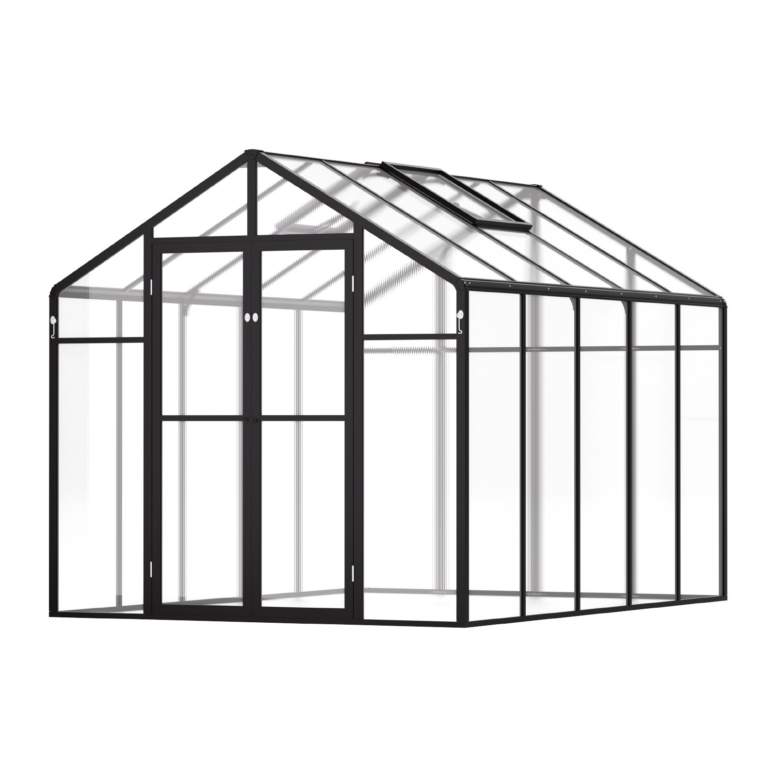 VEVOR Polycarbonaat kas, 236x402,5x207cm, plantenkas met 2 ventilatieramen, paviljoenkas met openslaande deuren, inloopkas van aluminium voor buitentuin
