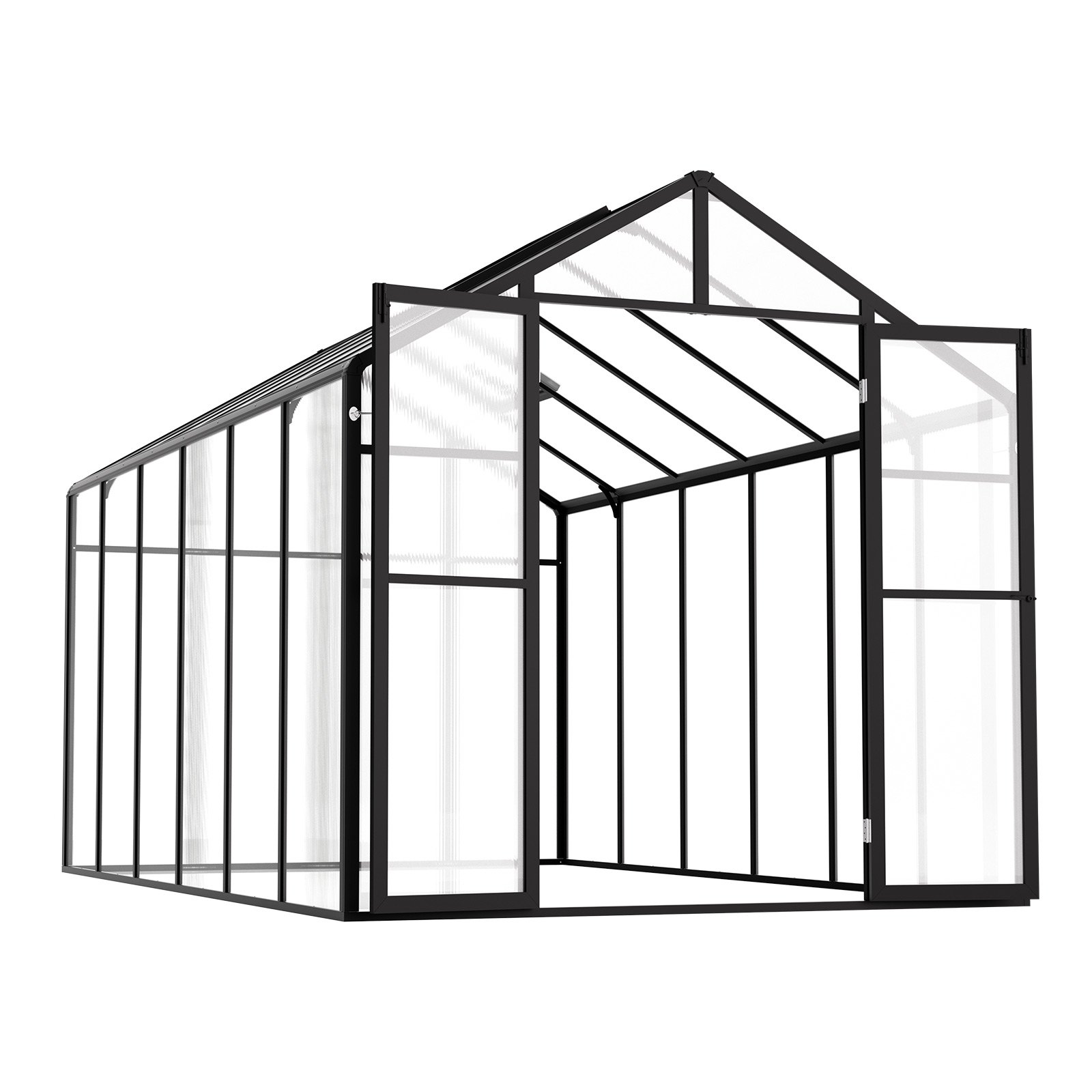VEVOR Polycarbonaat kas, 236x346x207cm, plantenkas met 2 ventilatieramen, paviljoenkas met openslaande deuren, inloopkas van aluminium voor buitentuin