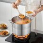 VEVOR roestvrijstalen steelpan 15,1 liter, grote soeppan met glazen deksel, geschikt voor inductiekookplaten, hoogwaardige pastapan, PFOA-vrij, PFAS-vrij, voor gas- en elektrische kookplaten, ideaal voor stoofschotels, pasta en grote porties voor het hele gezin.