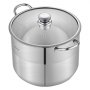 VEVOR roestvrijstalen steelpan 15,1 liter, grote soeppan met glazen deksel, geschikt voor inductiekookplaten, hoogwaardige pastapan, PFOA-vrij, PFAS-vrij, voor gas- en elektrische kookplaten, ideaal voor stoofschotels, pasta en grote porties voor het hele gezin.
