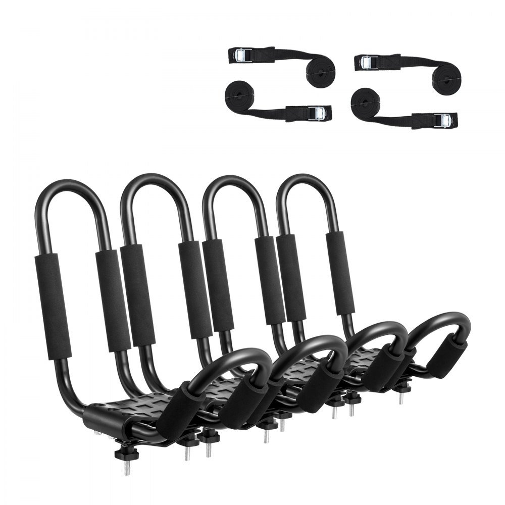 VEVOR kayak roof rack with foam padding and secure straps for safe kayak transportation.