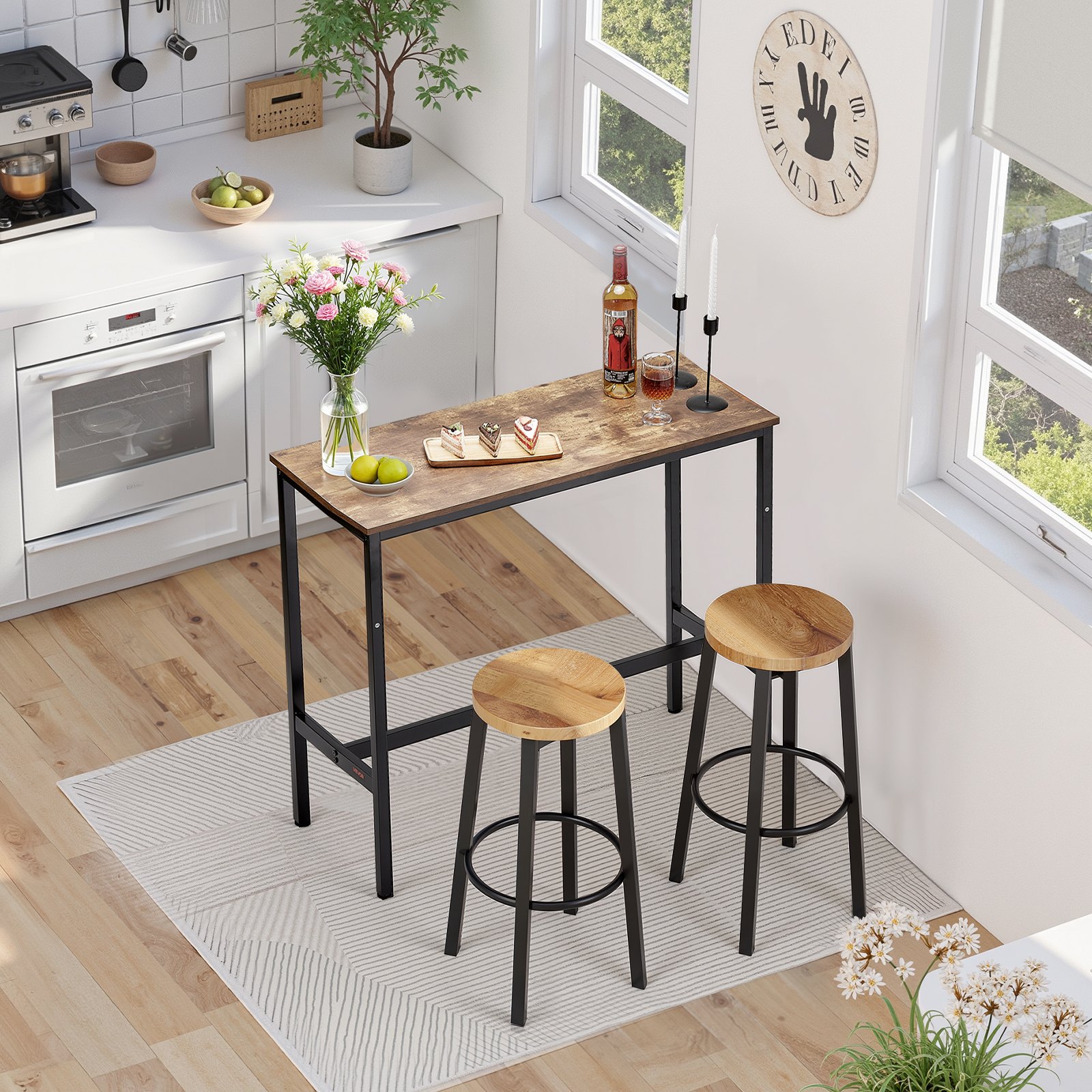 VEVOR Bartafel Bistrotafel Pubtafel met metalen frame, smalle en lange keukentafel Eettafel (991 x 406 x 902 mm), displaytafel voor woonkamerfeesten pubs eetkamer cafés, bruin en zwart