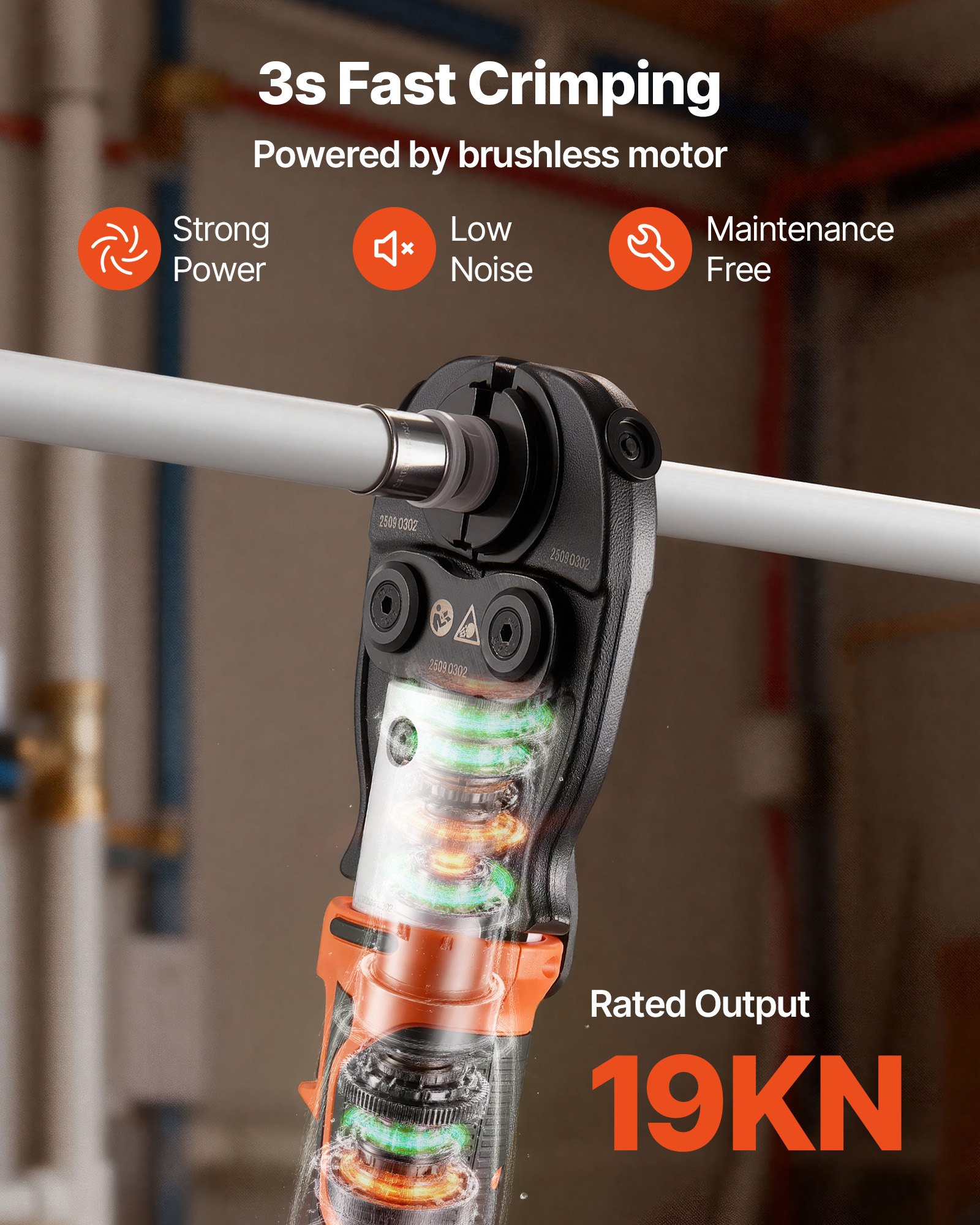 VEVOR Cordless Pipe Press Tool Kit, 18V Electric Pipe Crimping Tool for PEX & Aluminum-Plastic Tubes - with TH16 TH20 TH26 TH32 Press Jaws, 2pcs 2AH Batteries, Fast Charger & Carrying Case