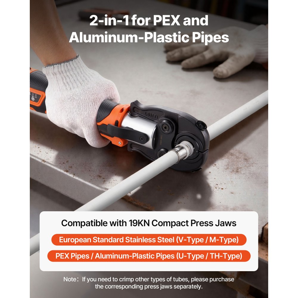 VEVOR Cordless Pipe Press Tool Kit, 18V Electric Pipe Crimping Tool for PEX & Aluminum-Plastic Tubes - with U16, U20, U25, U32 Press Jaws, 2pcs 2AH Batteries, Fast Charger & Carrying Case
