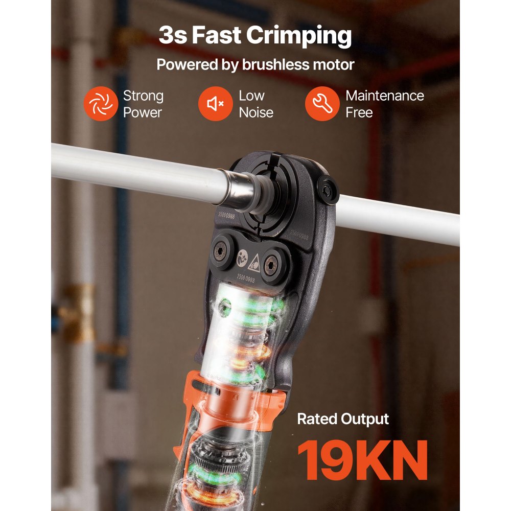 VEVOR Cordless Pipe Press Tool Kit, 18V Electric Pipe Crimping Tool for PEX & Aluminum-Plastic Tubes - with U16, U20, U25, U32 Press Jaws, 2pcs 2AH Batteries, Fast Charger & Carrying Case