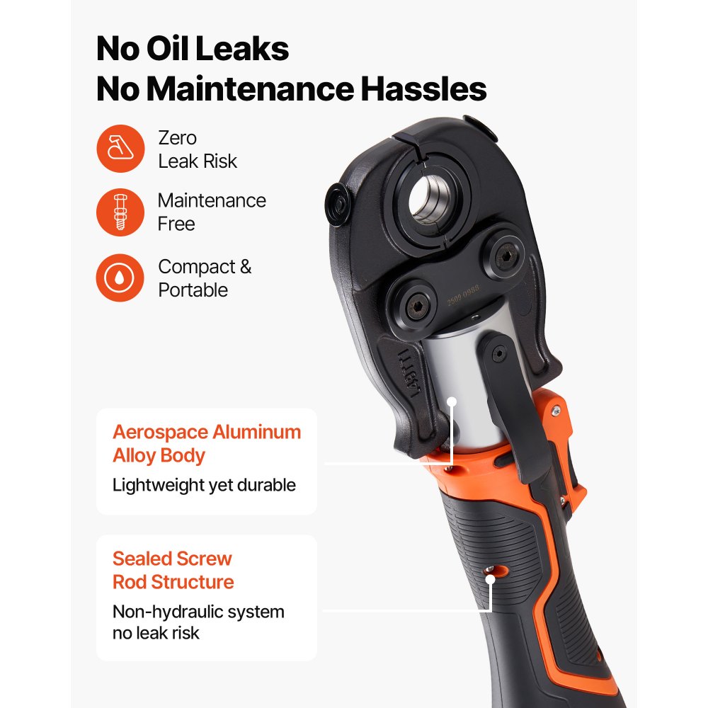 VEVOR Cordless Pipe Press Tool Kit, 18V Electric Pipe Crimping Tool for PEX & Aluminum-Plastic Tubes - with U16, U20, U25, U32 Press Jaws, 2pcs 2AH Batteries, Fast Charger & Carrying Case