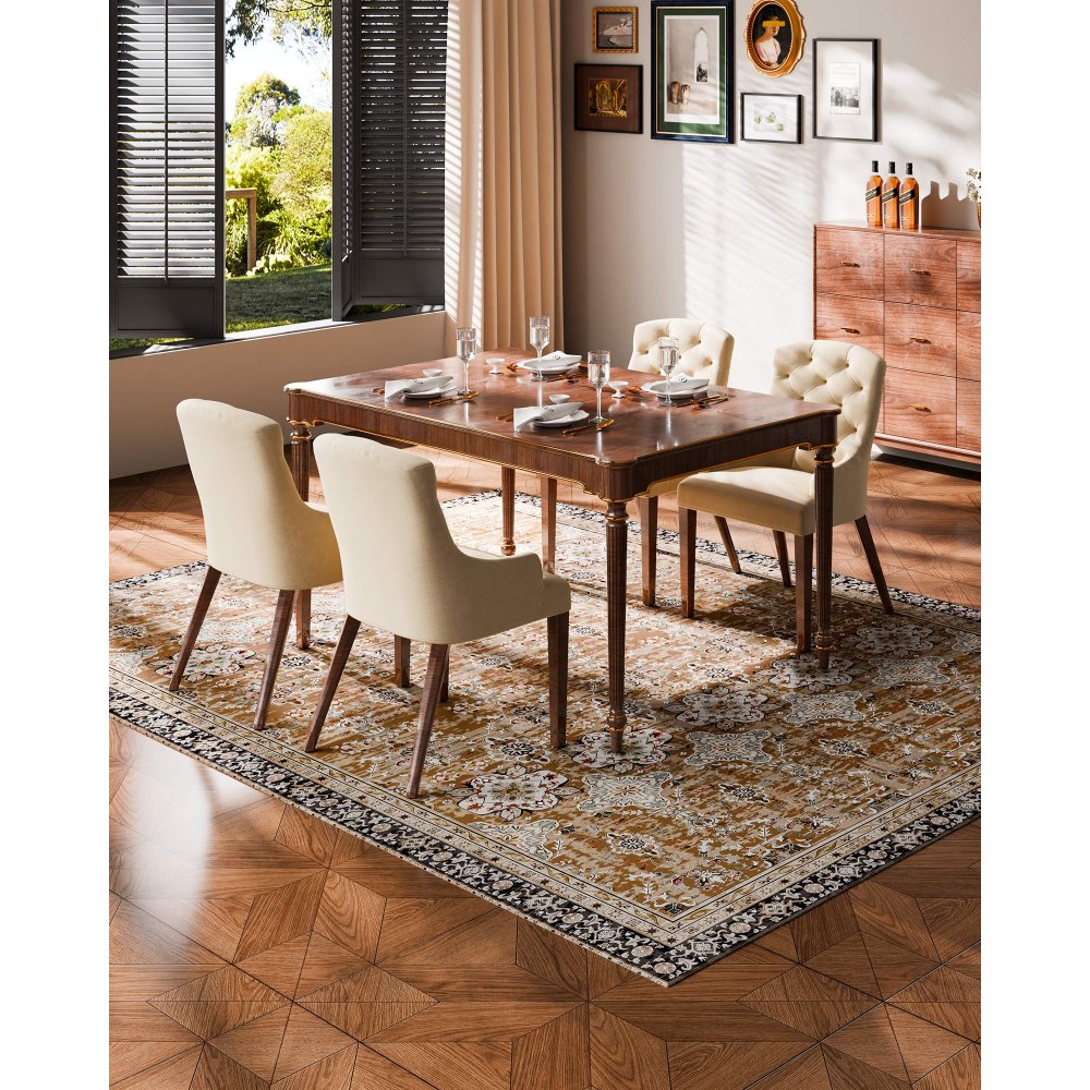 VEVOR Area Rug, 7.5 x 9.5 ft Large Washable Rug, Non-Slip and Tear-Resistant Soft Carpet, Pet & Child Friendly Vintage Area Rugs, Indoor Mat for Bedroom, Living Room, Office, Entryway, Brown Green