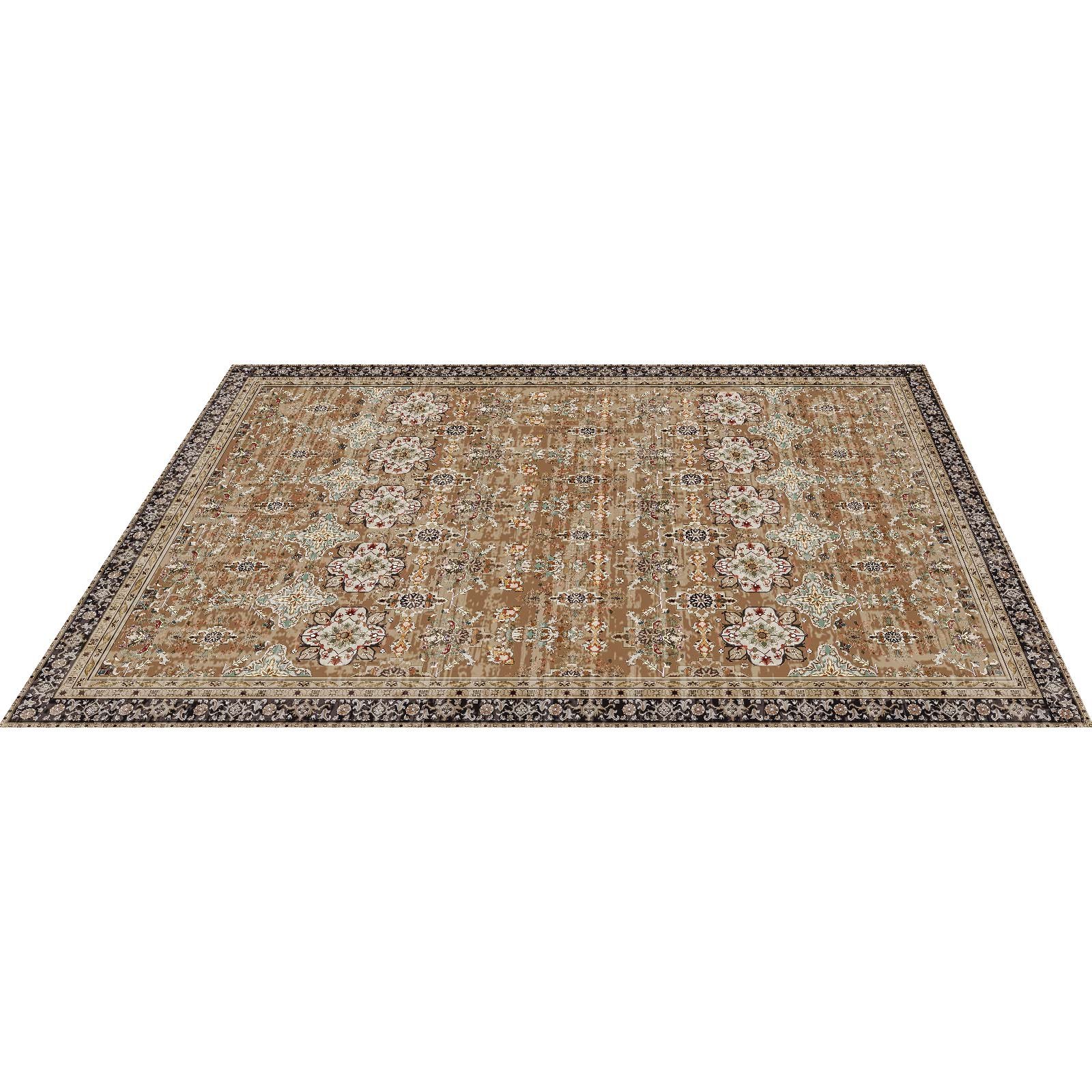 VEVOR Area Rug, 7.5 x 9.5 ft Large Washable Rug, Non-Slip and Tear-Resistant Soft Carpet, Pet & Child Friendly Vintage Area Rugs, Indoor Mat for Bedroom, Living Room, Office, Entryway, Brown Green