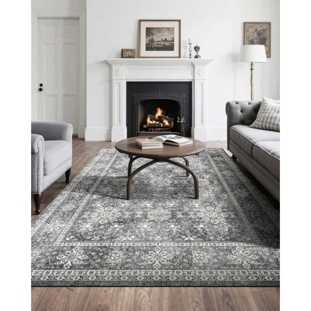 VEVOR Vloerkleed, 2439x3048 mm, kortpolig, wasbaar vloerkleed voor in de woonkamer, antislip, vintage stijl binnenmat voor slaapkamer, woonkamer, kinderkamer, hal, kantoor, grijs