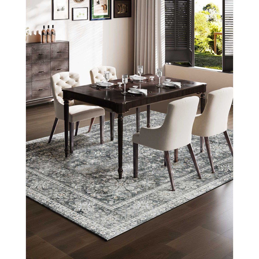 VEVOR Vloerkleed, 2439x3048 mm, kortpolig, wasbaar vloerkleed voor in de woonkamer, antislip, vintage stijl binnenmat voor slaapkamer, woonkamer, kinderkamer, hal, kantoor, grijs