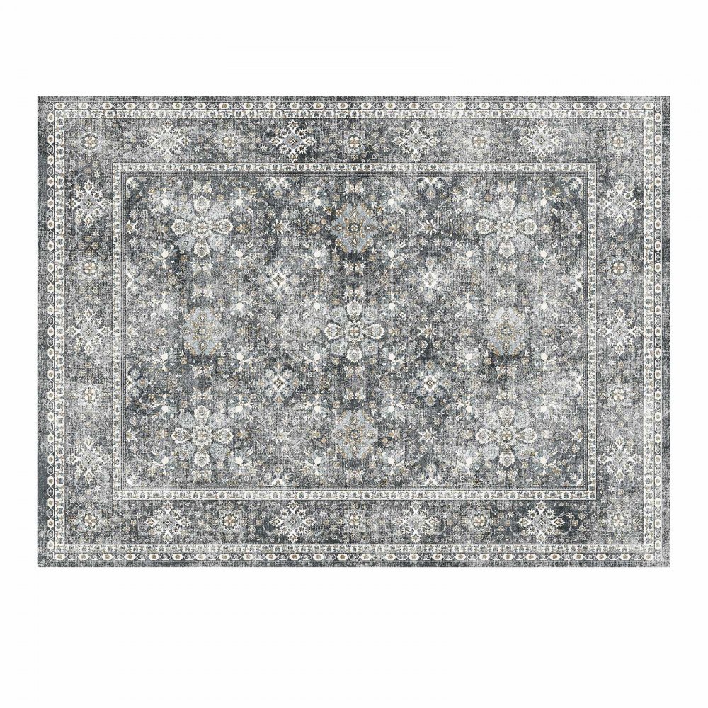 VEVOR Vloerkleed, 2439x3048 mm, kortpolig, wasbaar vloerkleed voor in de woonkamer, antislip, vintage stijl binnenmat voor slaapkamer, woonkamer, kinderkamer, hal, kantoor, grijs