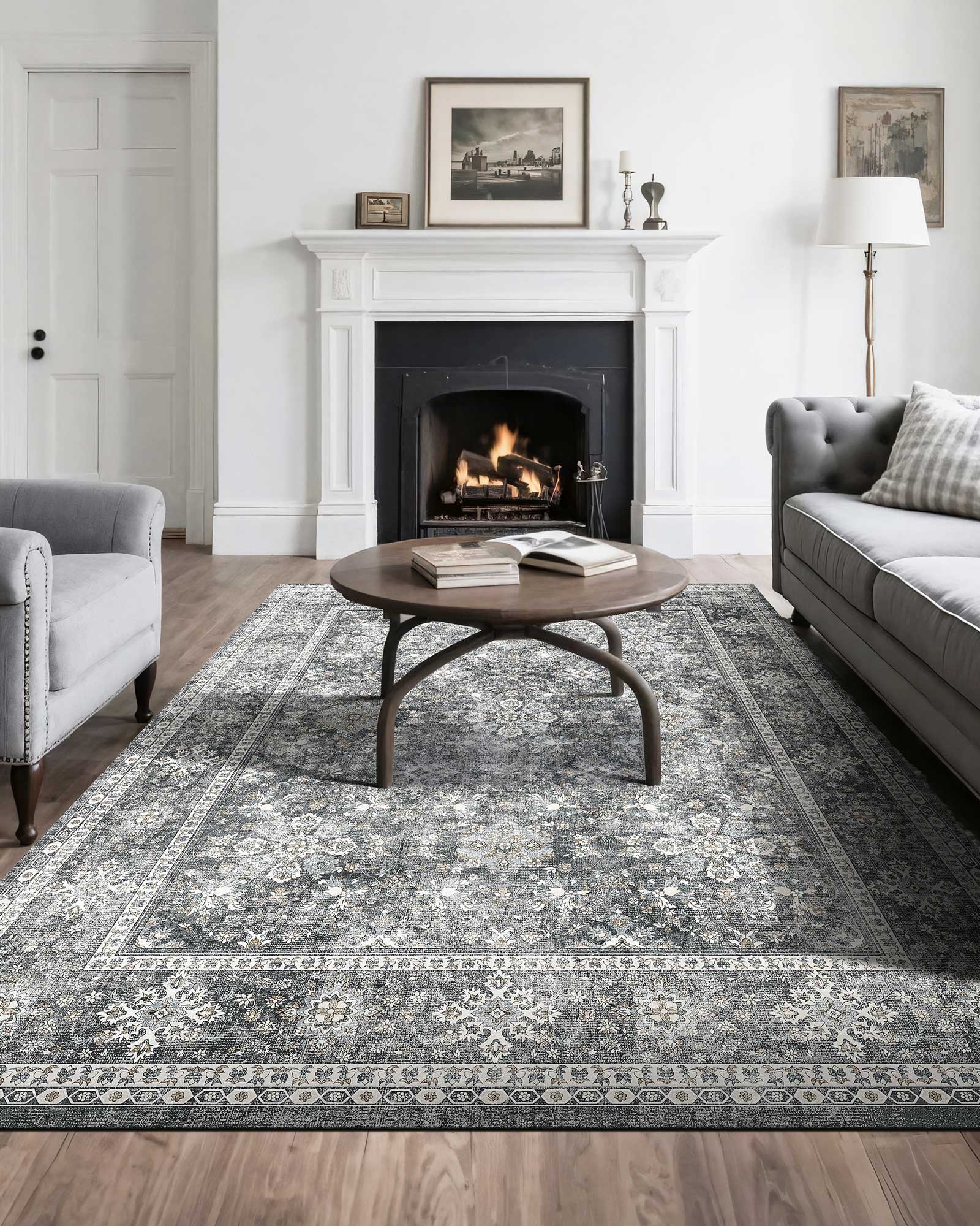 VEVOR Area Rug, 8 x 10 ft Large Washable Rug, Non-Slip and Tear-Resistant Soft Carpet, Pet & Child Friendly Vintage Area Rugs, Indoor Mat for Bedroom, Living Room, Kids Room, Entryway, Office, Gray