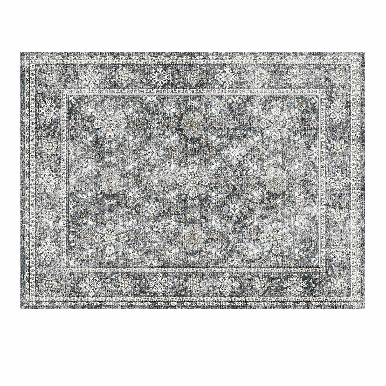 VEVOR Vloerkleed, 2439x3048 mm, kortpolig, wasbaar vloerkleed voor in de woonkamer, antislip, vintage stijl binnenmat voor slaapkamer, woonkamer, kinderkamer, hal, kantoor, grijs