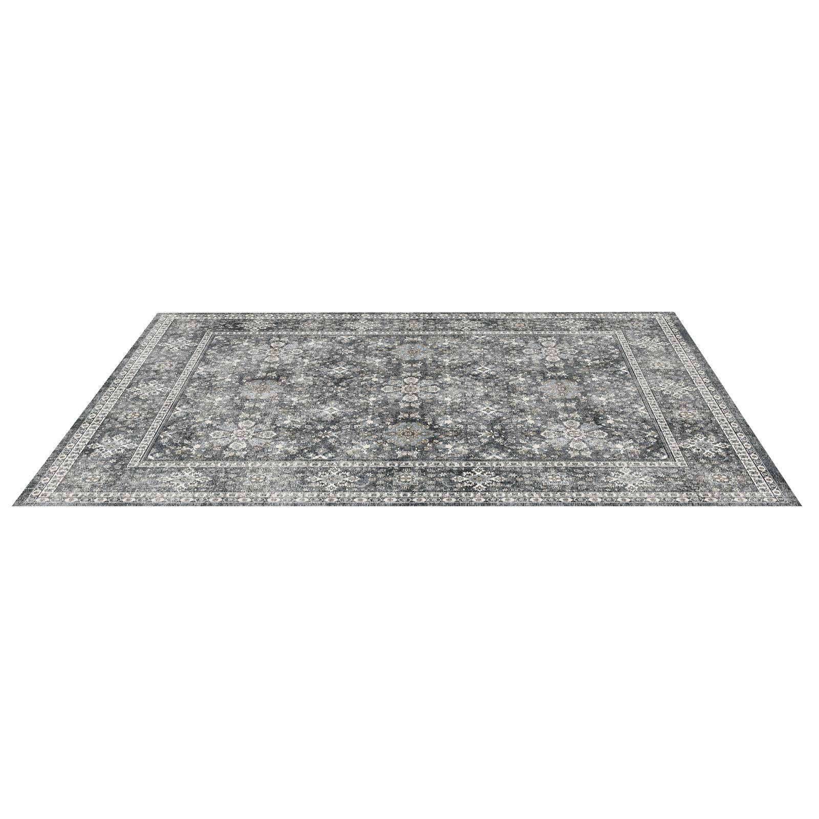 VEVOR Vloerkleed, 2439x3048 mm, kortpolig, wasbaar vloerkleed voor in de woonkamer, antislip, vintage stijl binnenmat voor slaapkamer, woonkamer, kinderkamer, hal, kantoor, grijs