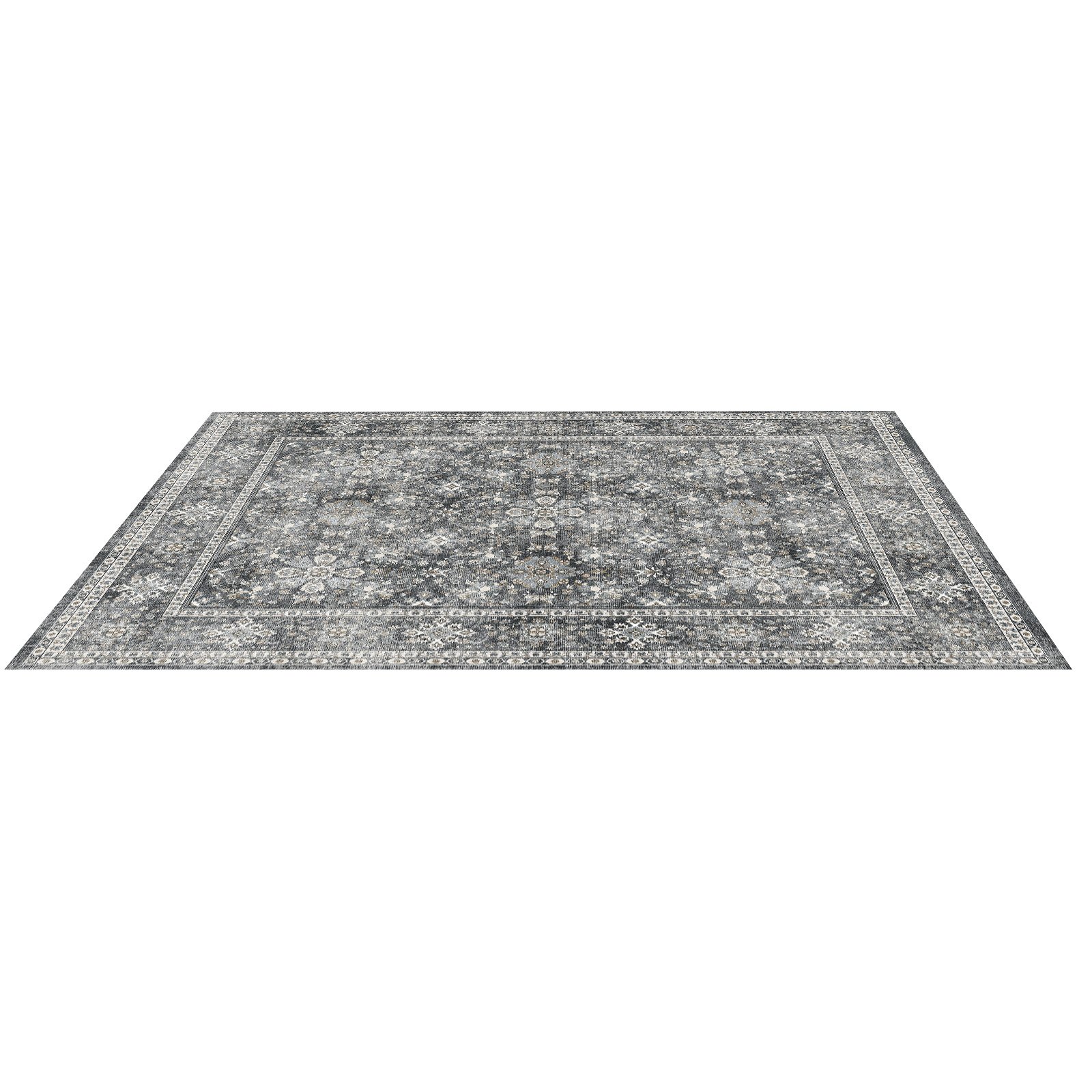 VEVOR Vloerkleed, 2439x3048 mm, kortpolig, wasbaar vloerkleed voor in de woonkamer, antislip, vintage stijl binnenmat voor slaapkamer, woonkamer, kinderkamer, hal, kantoor, grijs
