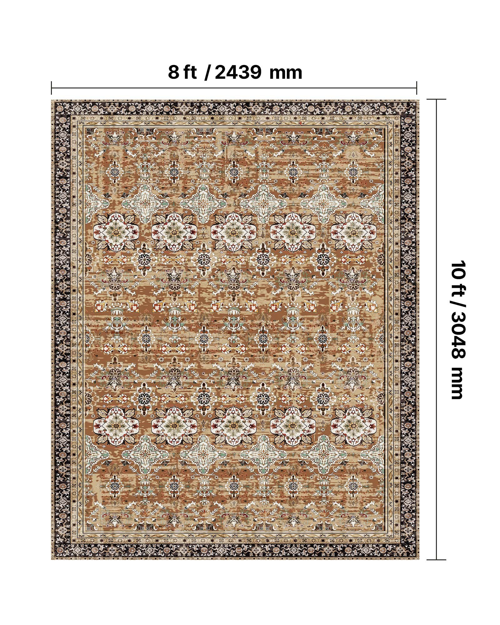 VEVOR Vloerkleed 2439x3048 mm Kortpolig Wasbaar Woonkamertapijt Antislip Vloerkleed Vintage Stijl Binnenmat voor Slaapkamer, Woonkamer, Kinderkamer, Kantoor, Bruingroen