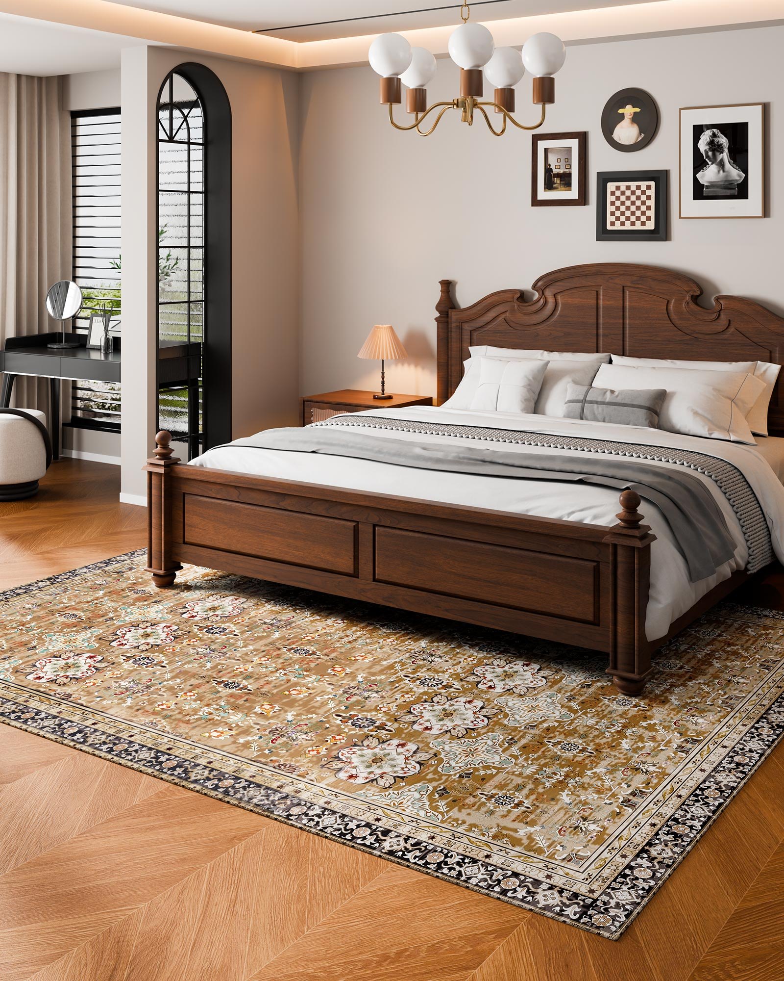 VEVOR Vloerkleed 2439x3048 mm Kortpolig Wasbaar Woonkamertapijt Antislip Vloerkleed Vintage Stijl Binnenmat voor Slaapkamer, Woonkamer, Kinderkamer, Kantoor, Bruingroen