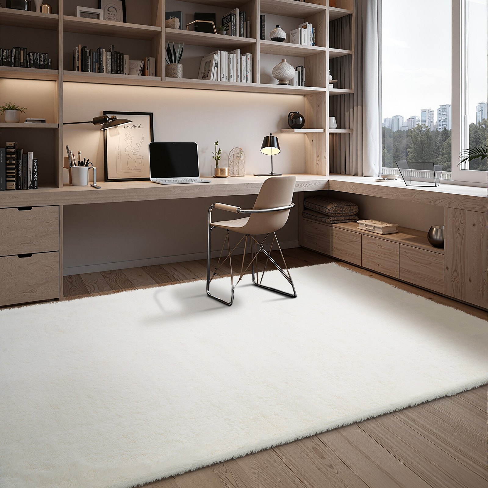 VEVOR Hoogpolig Vloerkleed 3048x2438 mm, pluizig woonkamer vloerkleed met drielaags materiaal, 35 mm poolhoogte, voor woonkamer, slaapkamer, loungehoek, pluisvrij en zacht, wit