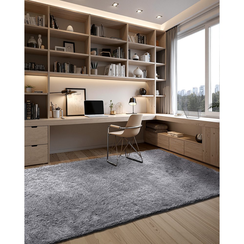 VEVOR Indoor Plush Area Rugs, 8 x 10 ft Soft Plush Carpet, Furry Shag Area Rugs for Living Room, Bedroom, Sunroom, Modern Home Decor Aesthetic, Non-Shedding, Non-Woven, Slip-Resistant, Smoke Gray